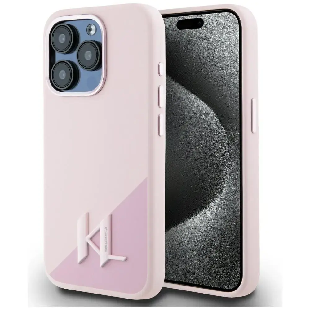 Etui Karl Lagerfeld Silicone Shadow       Metal Initial MagSafe do iPhone 15 Pro Max różowy