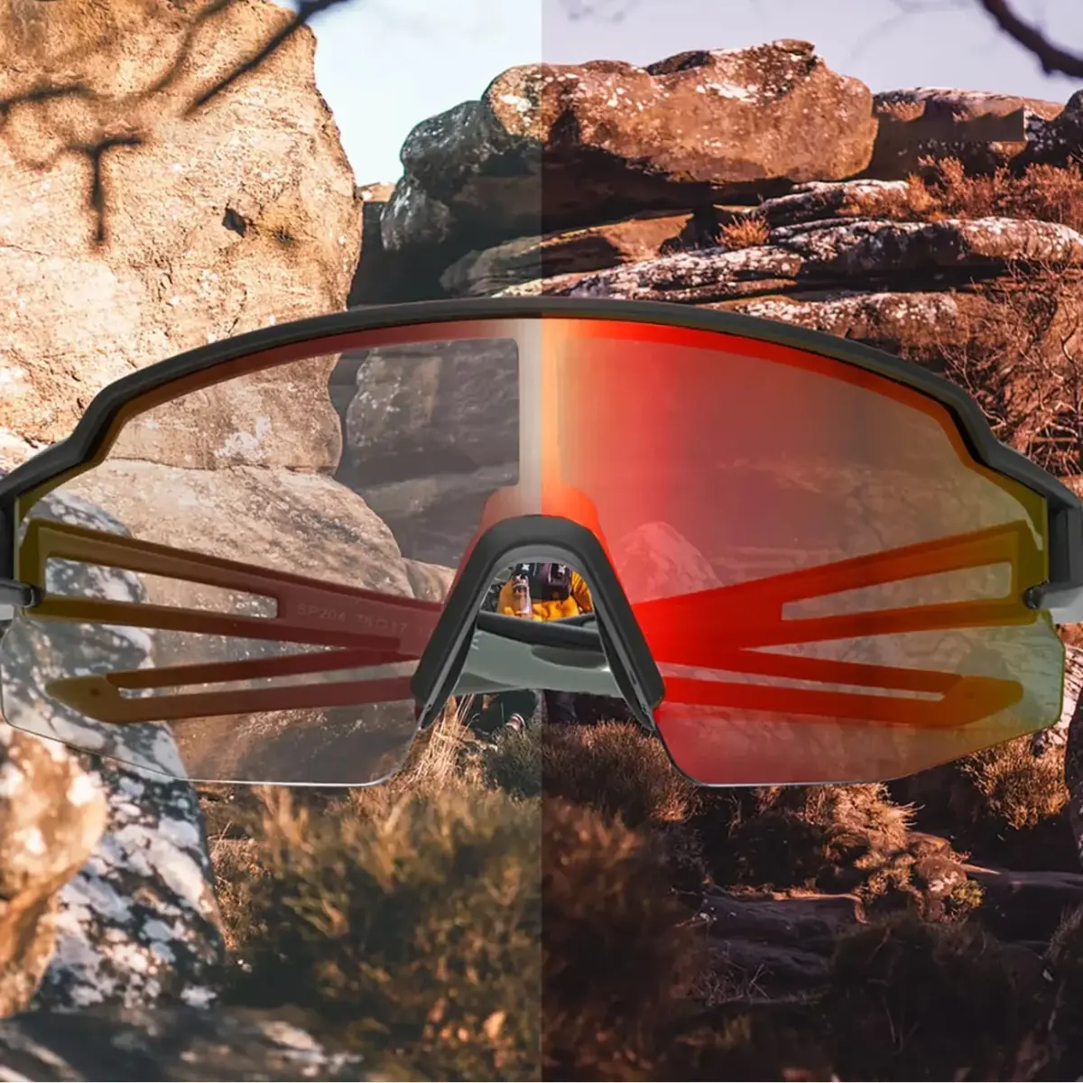 Rockbros Cycling Glasses Photochromic UV Protection with Corrective Insert Orange Lenses - Black