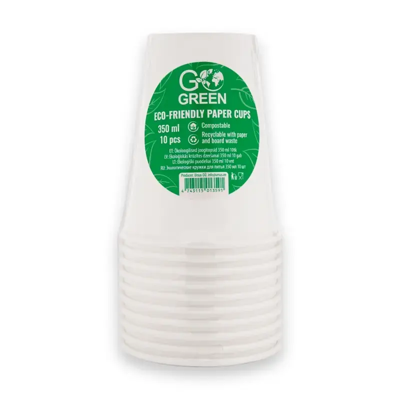 Glāzes ekoloģiskās Go Green 350ml 10 gab. baltas