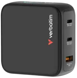 Verbatim Mini tīkla lādētājs | 100W | GaN | USB-C, USB-A | ar LCD ekrānu | ar displeju