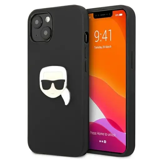 Karl Lagerfeld KLHCP13MPKMK iPhone 13 6,1" czarny|black hardcase Leather Ikonik Karl`s Head Metal