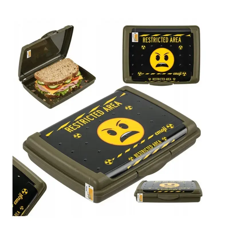 Pārtikas uzglabāšanas trauks deco-click-box mini 0,5L Carla "Emoji Danger" 17x13x3,5cm olīvu krāsā