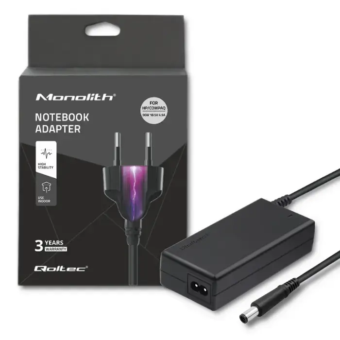 Qoltec Power adapter for laptop HP Compaq 90W | 18.5V | 4.9A | 7.4*5.0+pin | +power cable