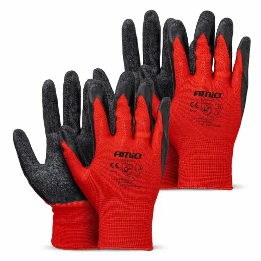 PE Latex coatedsafety gloves 4 pcs Size 8 (2 pairs), 2121X AMIO-04635