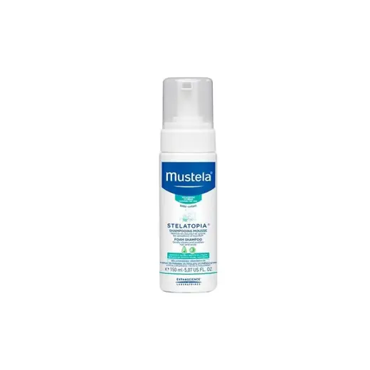 Stelatopia Foam Shampoo for Gently Cleans & Soothes Sensations of Itchy Skin. Features   A unique shampoo with a tear-free formula; Specifically developed for baby scalp with extremely dry skin; Produces a soft, creamy foam for gentle cleansing & easy rinsing; Helps restore the hydrolipidic film & respects the balance of the scalp; Instantly soothes & reduces sensation of discomfort; Dermatologist-tested;  Specifications    Capacity:  5.07 oz;.