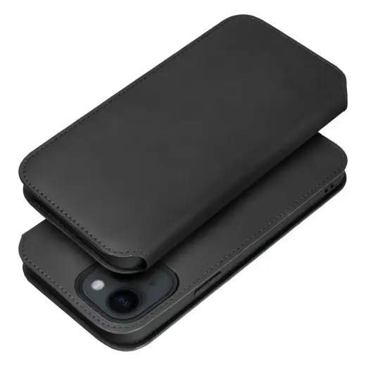 DUAL POCKET knyginio tipo telefono dėklas iPhone 15 Plus juodas