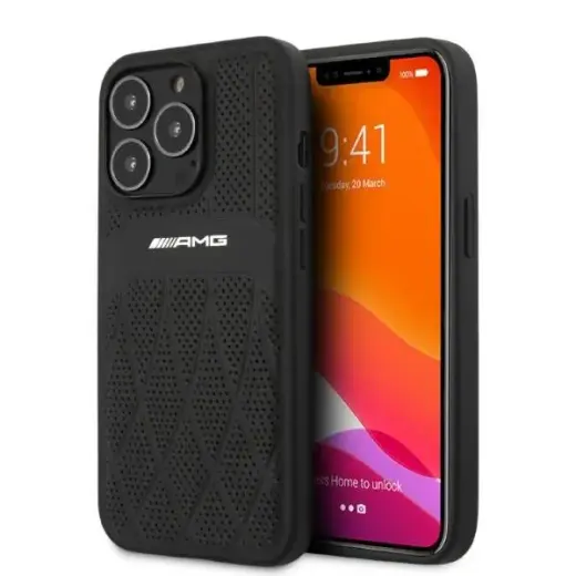 AMG AMHCP13XOSDBK iPhone 13 Pro Max 6,7" czarny|black hardcase Leather Curved Lines