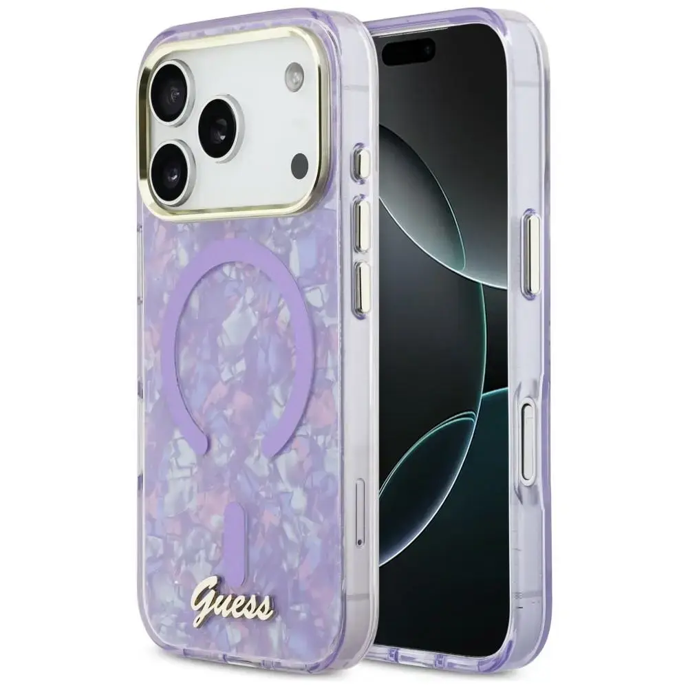 Guess IML Shell Script maciņš ar MagSafe atbalstu telefonam iPhone 17 Pro Max violeta