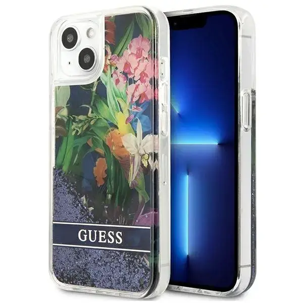 Guess GUHCP13SLFLSB iPhone 13 mini 5,4" niebieski|blue hardcase Flower Liquid Glitter