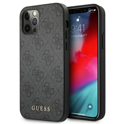 Guess GUHCP12LG4GFGR iPhone 12 Pro Max 6,7" szary|grey hard case 4G Metal Gold Logo