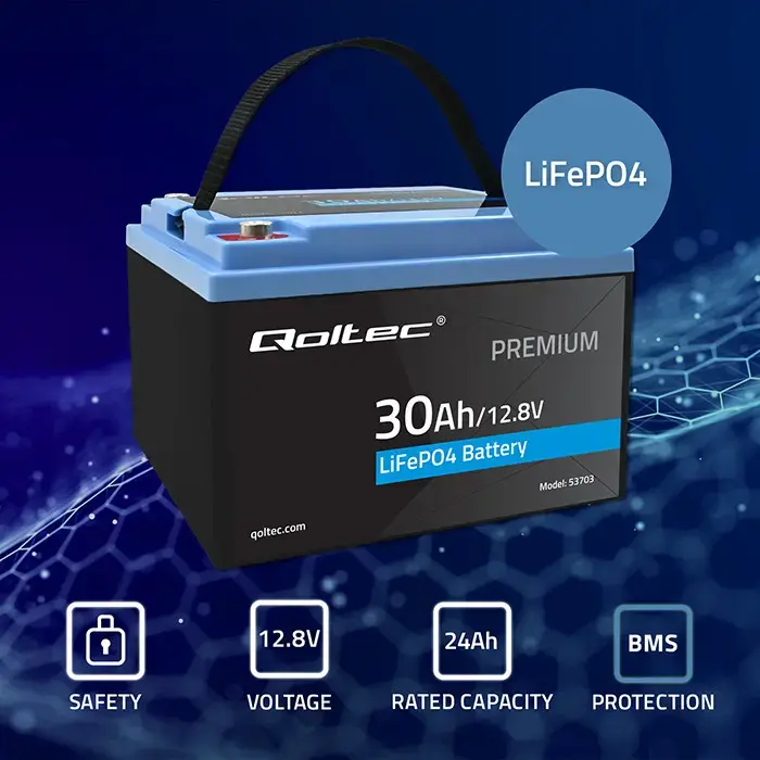 Qoltec LiFePO4 lithium iron phosphate battery | 12.8V | 30Ah | 384Wh | BMS