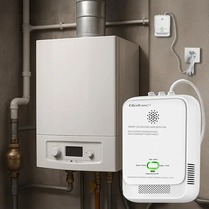 Qoltec Certified wireless Gas Leak (CH4) and Carbon monoxide (CO) detector | alarm 85dB | LED
