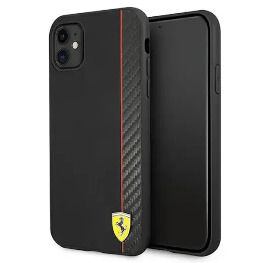 FESAXHCN61BK Ferrari On Track Stripe Carbon Hard Case for iPhone 11 Black