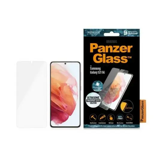 PanzerGlass E2E Microfracture tempered glass for phone Samsung Galaxy S21 (G991) Case Friendly Finger Print AntiBacterial black