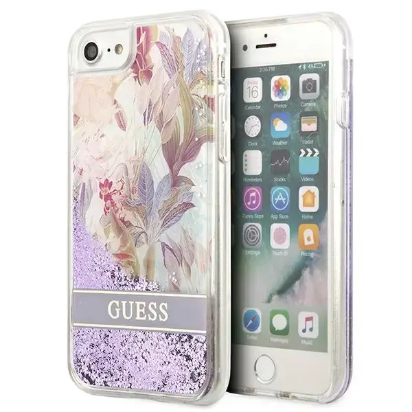 Guess GUHCI8LFLSU iPhone SE 2022 | SE  2020 | 7 | 8 fioletowy|purple hardcase Flower Liquid Glitter