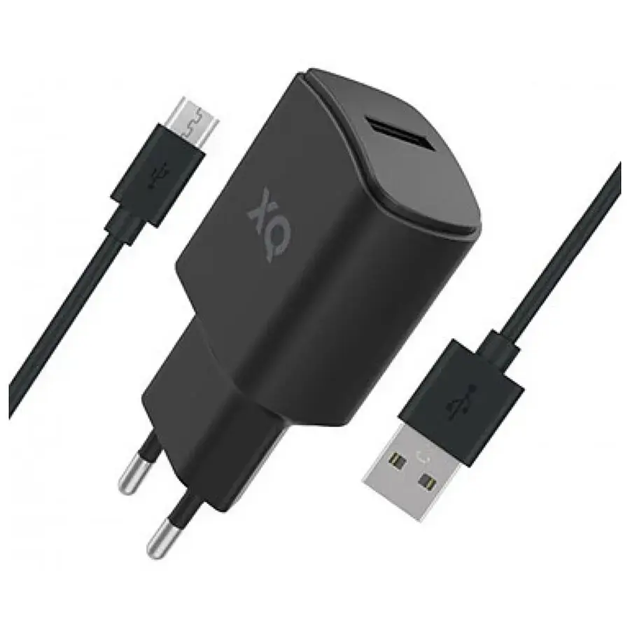 XQISIT charger tīkla lādētājs | 12W | USB-A, USB-C | ar USB-A uz USB-C vadu komplektā | melns