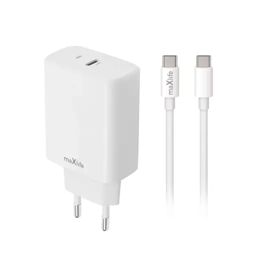 Maxlife MXTC-10 travel charger | 20W | PD, QC, PPS | USB-C | with USB-C to USB-C cable included | white
