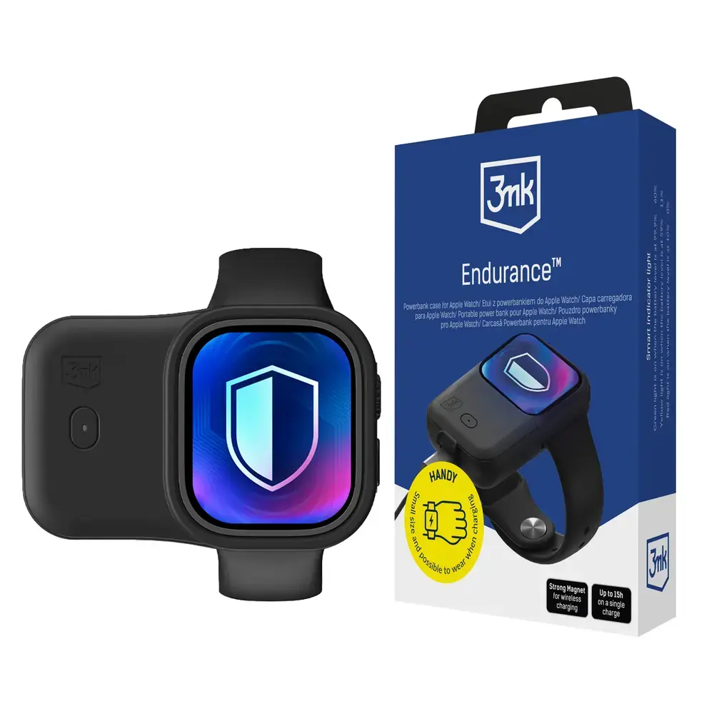 3mk Endurance ārējais akumulators (powerbank) for Apple Watch 44 mm / 45 mm | 1 200 mAh | 2.5W | USB-C, Apple Watch | melns