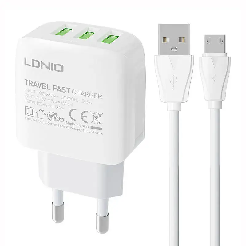 Sienas lādētājs LDNIO A3312 3USB + MicroUSB kabelis