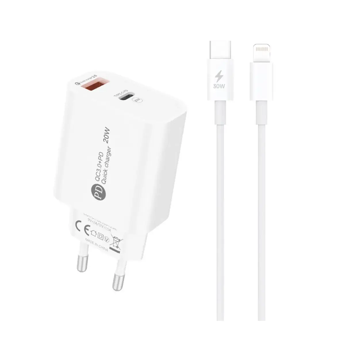 A6MaxL tīkla lādētājs | 20W | USB-A, USB-C, Lightning | ar USB-C - Lightning 1.0m vads komplektā balts