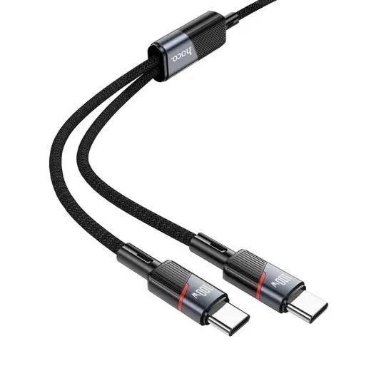 HOCO U139 2-in-1 data transfer and charging cable | USB-C to USB-C, USB-C | PD, QC 3.0 | 100W | 1.2m | black