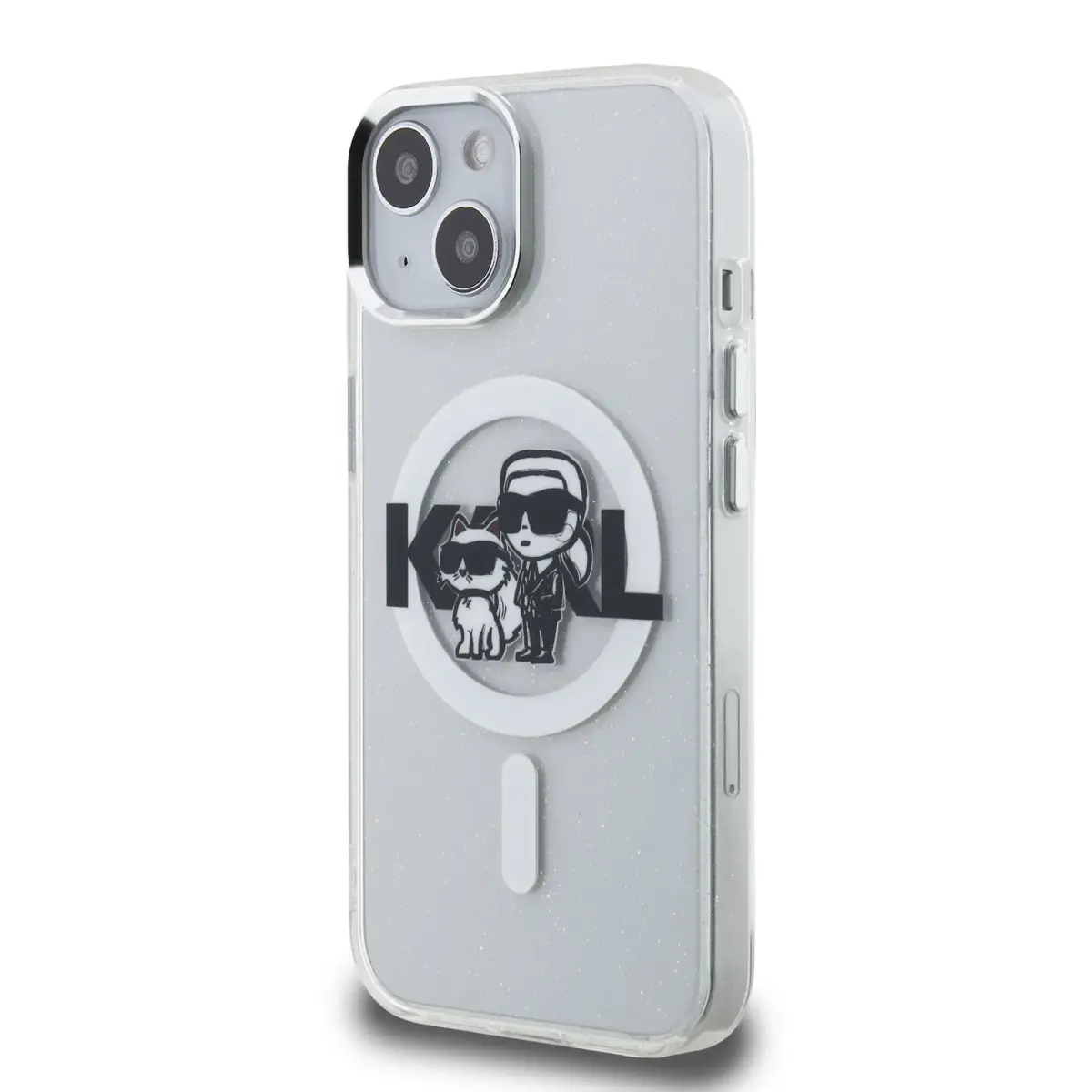 Karl Lagerfeld IML Glitter Karl and Choupette Sketch MagSafe Case for iPhone 15 Transparent