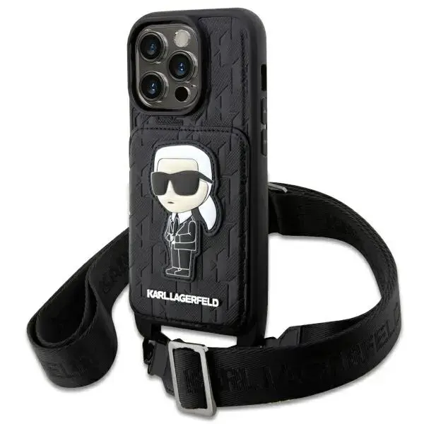 Karl Lagerfeld KLHCP14XCSAKHPKK iPhone 14 Pro Max 6.7" hardcase czarny|black Crossbody Saffiano Monogram Ikonik