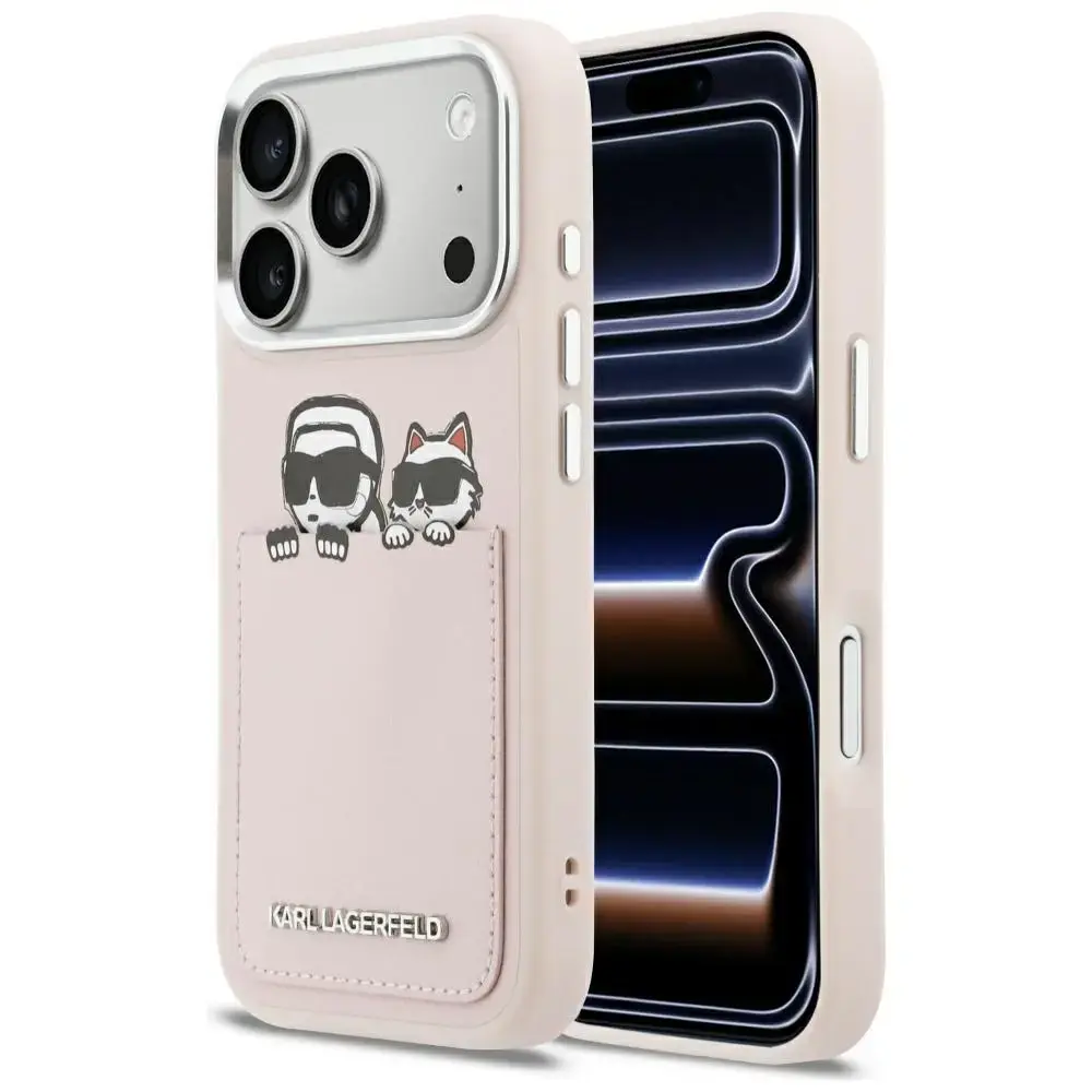 Karl Lagerfeld Karl & Choupette Print & Pocket telefoni ümbris iPhone 17 Pro roosa