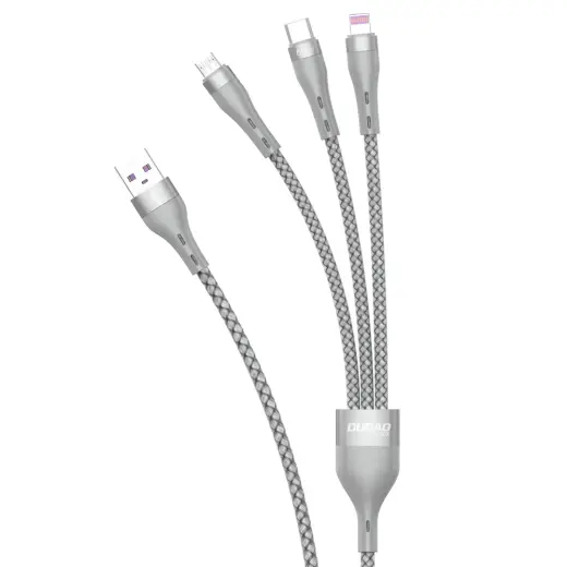 Dudao L20X 3-in-1 andmeedastus- ja laadimiskaabel | USB-A kuni Lightning, Micro USB, USB-C | 65W | 1.2m | hall