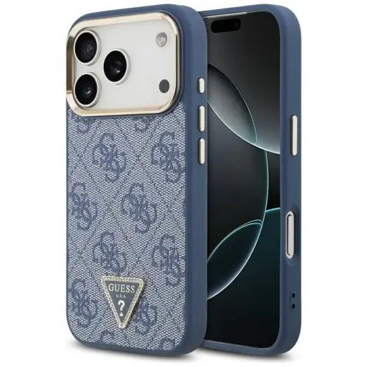 Case Guess 4G Triangle Logo MagSafe for iPhone 17 Pro blue gold