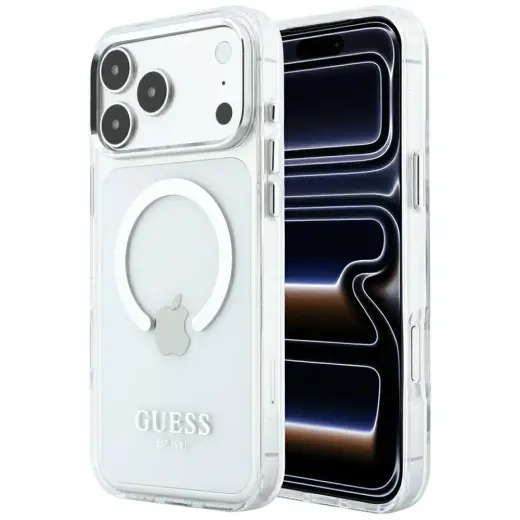 Guess Metal Outline maciņš ar MagSafe atbalstu telefonam iPhone 18 Pro Max | iPhone 17 Pro Max sudraba krāsā