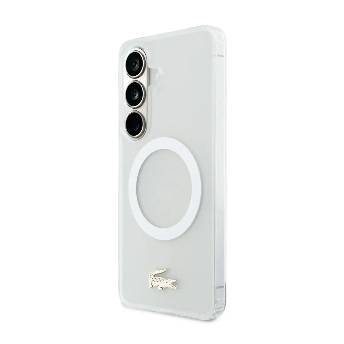 Lacoste Frosted Finish Gold Logo maciņš ar MagSafe atbalstu telefonam Samsung Galaxy S26 (S942) balts