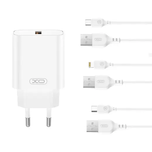 XO CE33 reisilaadija | 18W | QC | USB-A | USB-A kuni Micro USB kaabliga komplektis | valge
