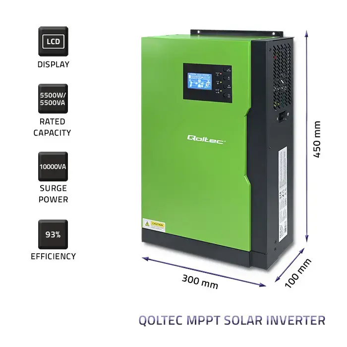 Qoltec Hybrid Solar Inverter Off-Grid 10KVA | 5,5kW | 100A | 48V | MPPT | Sinus