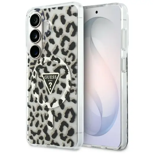 Guess IML Leopard Triangle maciņš ar MagSafe atbalstu telefonam Samsung Galaxy S26 (S942) melns