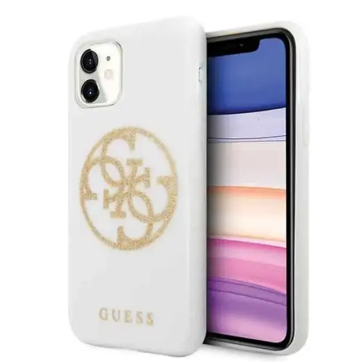 Guess GUHCN61TPUWHGLG iPhone 11 6,1" |Xr white hard case Glitter 4G Circle Logo