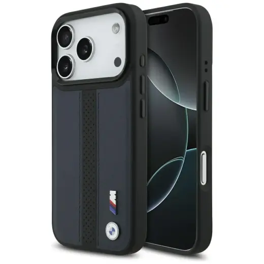 Case BMW M Perforated Stripe Logo MagSafe for iPhone 17 Pro navy blue