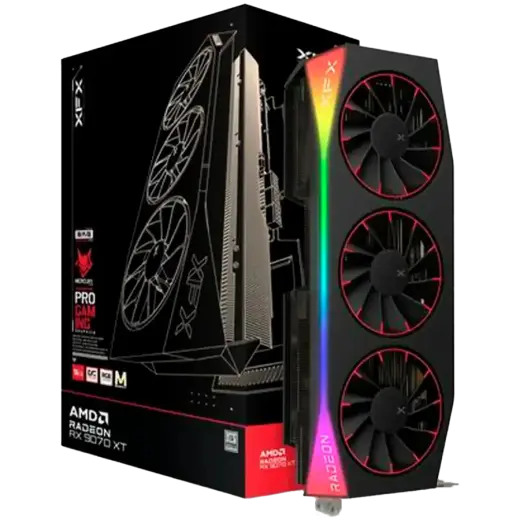 XFX Mercury AMD Radeon RX 9070XT OC Magnetic Air Edition with RGB 16GB GDDR6 HDMI 3xDP, AMD RDNA 4