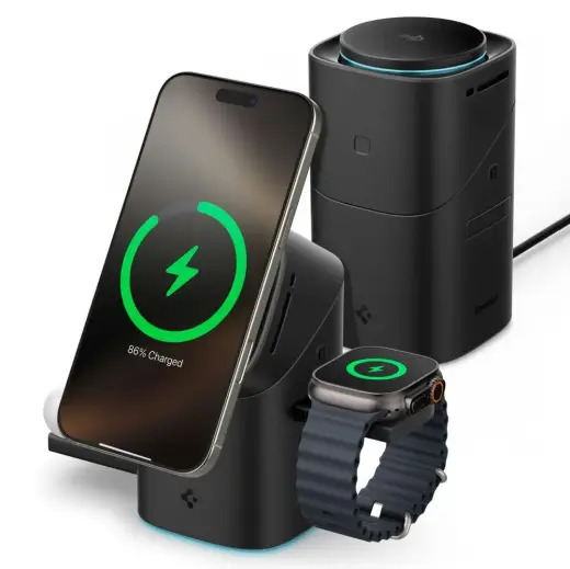 Spigen Essential EF223MS 3-in-1 bezvadu lādētājs | Qi 2 | melns