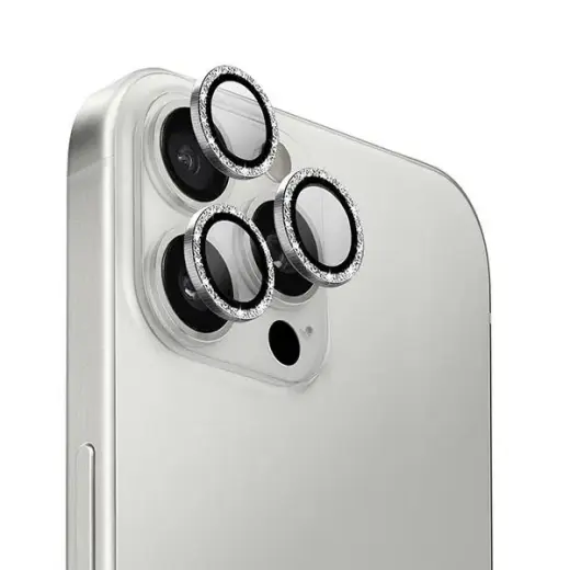 Uniq Optix Aluminum Camera Lens Protector iPhone 16 Pro 6.3" | 16 Pro Max 6.9" white shimmer camera lens glass with applicator