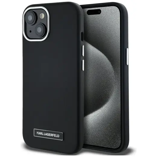 Чехол для телефона Karl Lagerfeld FW Metal Plate MagSafe для iPhone 15 черный