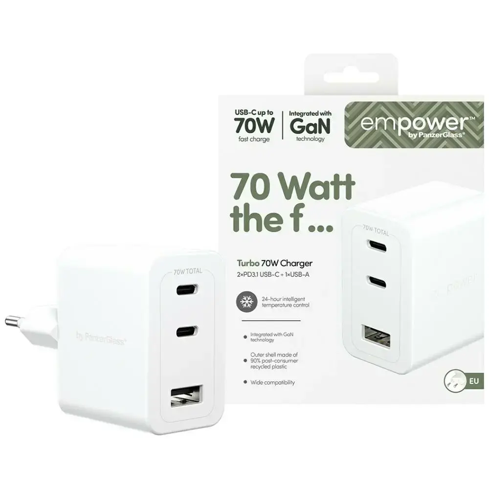 PanzerGlass Turbo tīkla lādētājs | 70W | USB-C, USB-A | sudraba-balts