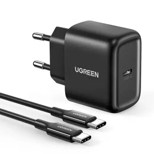 Ugreen 50581 tīkla lādētājs | 25W | PD | USB-C | ar USB-C uz USB-C vadu komplektā | melns