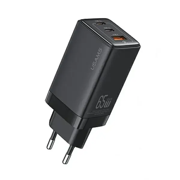 USAMS Sandru Series CC180 tīkla lādētājs | 65W | GaN, PD3.0, QC3.0 | USB-C, USB-A | melns