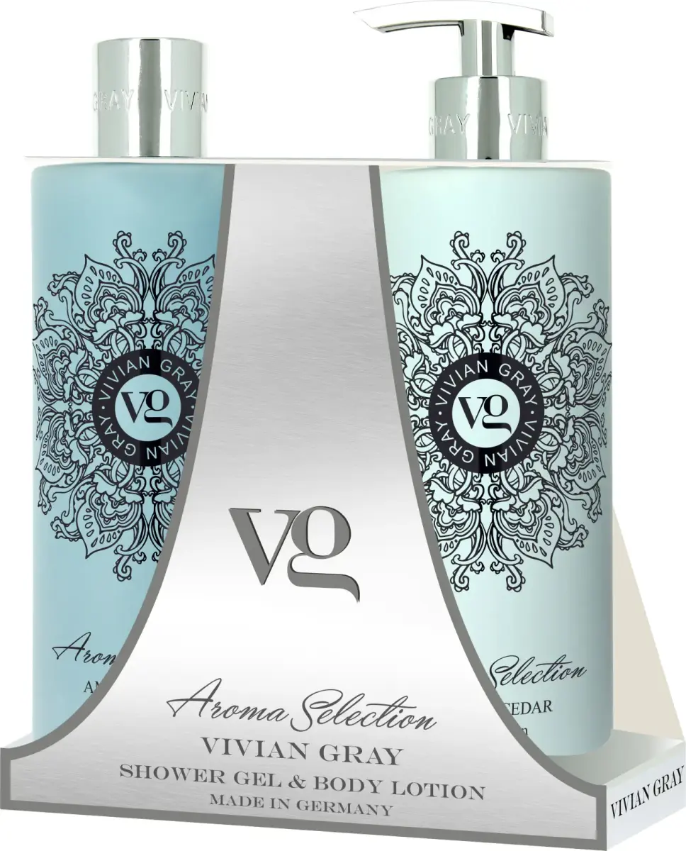 Set Vivian Gray: Aroma Selection, Amber & Cedar, Softening, Shower Gel, For All Skin Types, 500 ml + Aroma Selection, Amber & Cedar, Hydrating, Body Lotion, 500 ml
