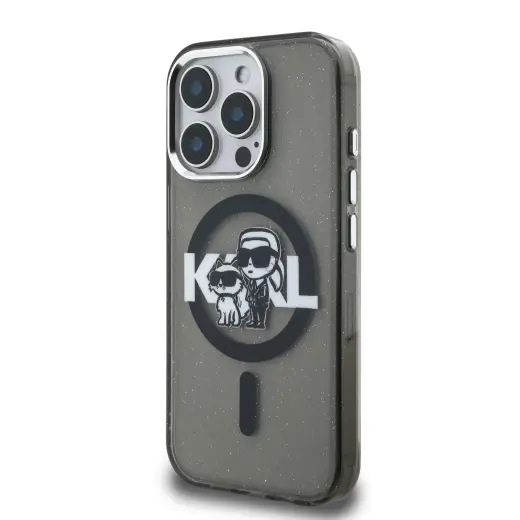 Karl Lagerfeld IML Glitter Karl and Choupette Sketch MagSafe Case for iPhone 15 Pro Black