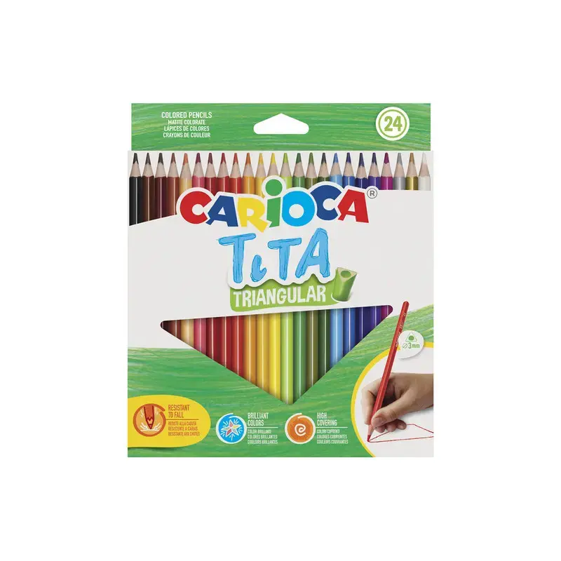 Krāsainie zīmuļi CARIOCA TITA, trīsstūrveida, 24gab