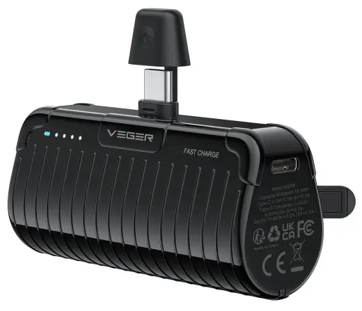Veger PlugOn (W0558) väline akupank (powerbank) | 5000 mAh | 20W | PD, QC | USB-C | black