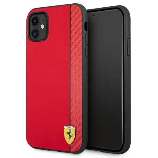 Ferrari FESAXHCN61RE iPhone 11 6,1" | Xr czerwony|red hardcase On Track Carbon Stripe