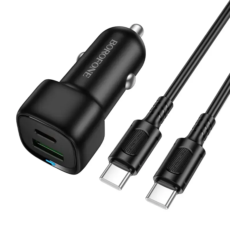 Borofone BZ34B Cloud auto lādētājs | 20W | PD, QC | USB-A, USB-C | ar USB-C uz USB-C vadu komplektā | melns